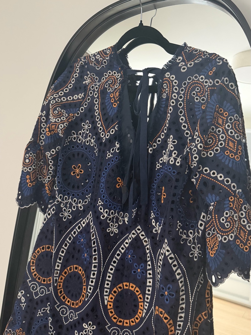 Tory Burch Navy Eyelet Lace-Up Tunic with Orange & White Embroidery - Picture 1 of 3